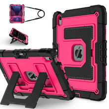 Dual Color Robot C5 Case met Pencil Holder & Strap voor iPad Air 2020/Air 4/Air 2022/Air 5/Air 11 2024/Air 11 2025 Zwart+Roze Rood