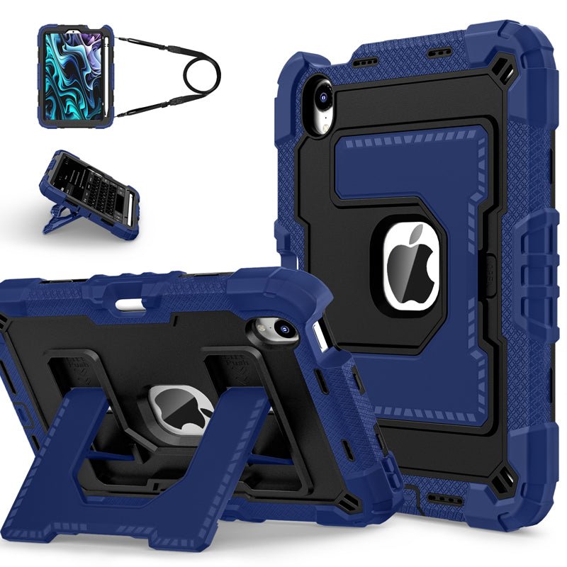 Dual Color Robot C5 hoes met Pencil houder & draagriem voor iPad Mini 6 2021/Mini 7 2024 Zwart+Navy Blue