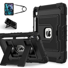 Dual Color Robot C5 Versie Case met Pencil Holder & Strap voor iPad 2022 (iPad 10th)/2025 (11th) Zwart + Zwart