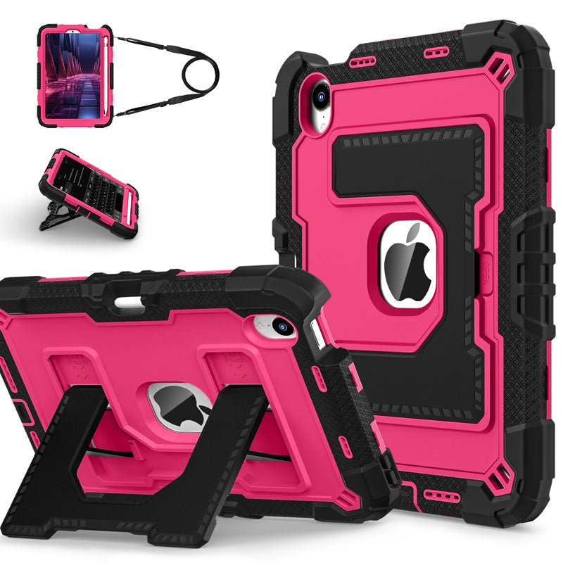 Dual color Robot C5 versie hoes met penhouder & riem voor iPad Mini 6 2021/Mini 7 2024 zwart+roze rood