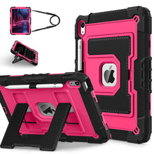Dual color Robot C5 version hoes met pencil houder en riem voor iPad 2022 (iPad 10th)/2025 (11th) zwart + rose rood