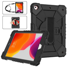 Dual color robot TPU schokabsorberende hoes met schouderriem voor iPad 10.2 2019 / 10.2 2020 / 10.2 2021 zwart + zwart