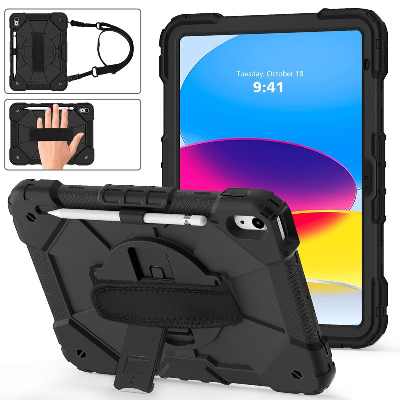 Dual color robot TPU schokbestendige hoes met schouderband gripcover voor iPad 2022 (iPad 10th) Black+Black