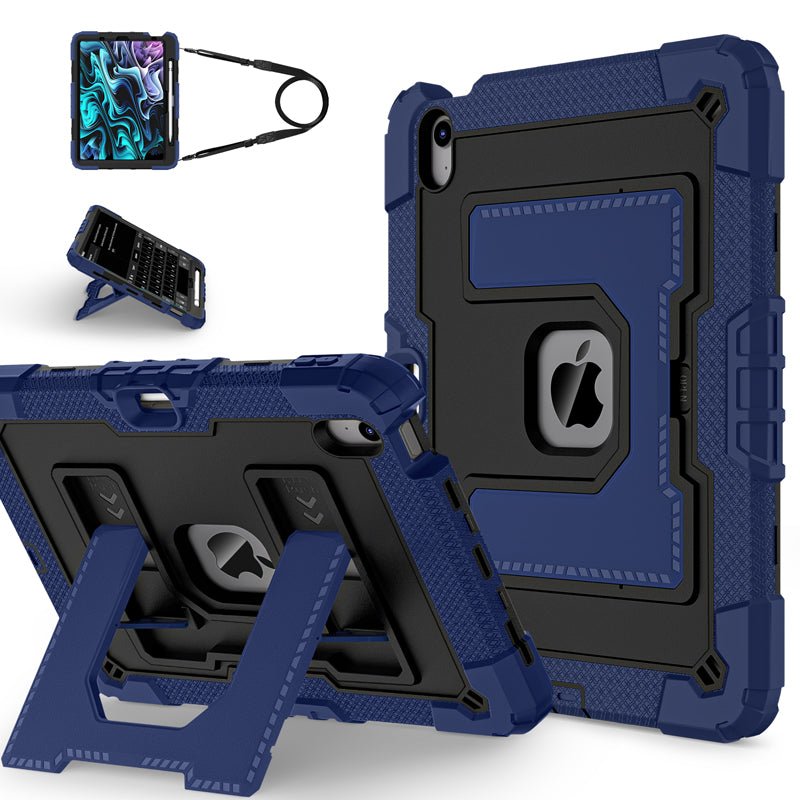 Dubbele kleur Robot C5 versie hoes met penhouder en riem voor iPad Air 2020/Air 4/Air 2022/Air 5/Air 11 2024/Air 11 2025 zwart+navy blue