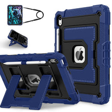 Dubbele kleur robot c5 versie hoes met potloodhouder en riem voor iPad 2022 (iPad 10e)/2025 (11e) zwart+donkerblauw