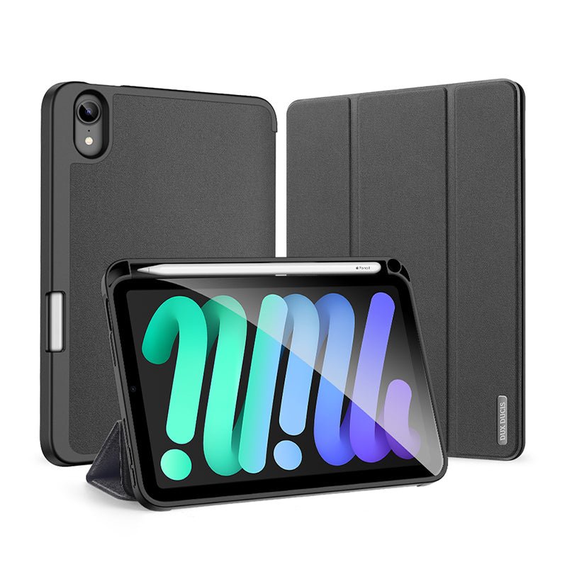 DUX DUCIS DOMO Series luxe smart wake sleep PU+TPU drie vouwstand beschermhoes voor iPad Mini 6 2021/Mini 7 2024 zwart