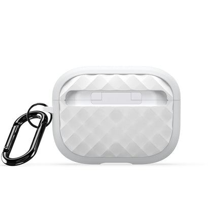 DUX DUCIS PECC series rhombus patroon TPU+PC hoes met haak voor AirPods Pro 2nd zilver+wit