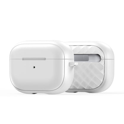 DUX DUCIS PECC series rhombus patroon TPU+PC hoes met haak voor AirPods Pro 2nd zilver+wit