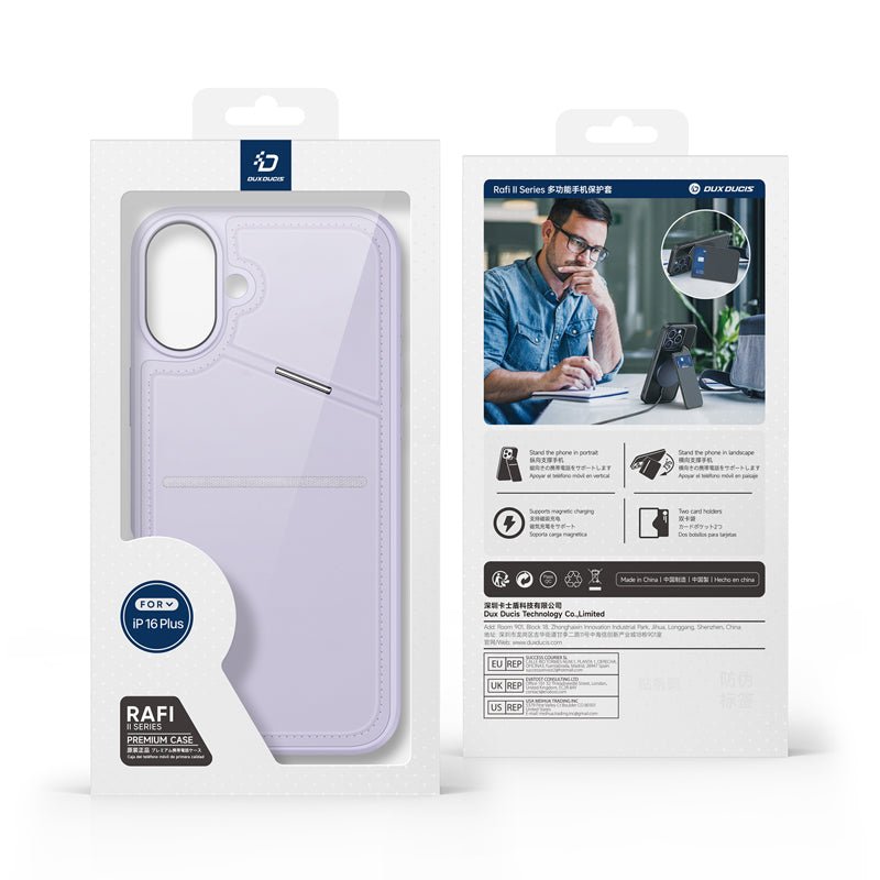 DUX DUCIS Rafi II serie magnetische lederen TPU+PC hoes voor iPhone 16 Plus paars