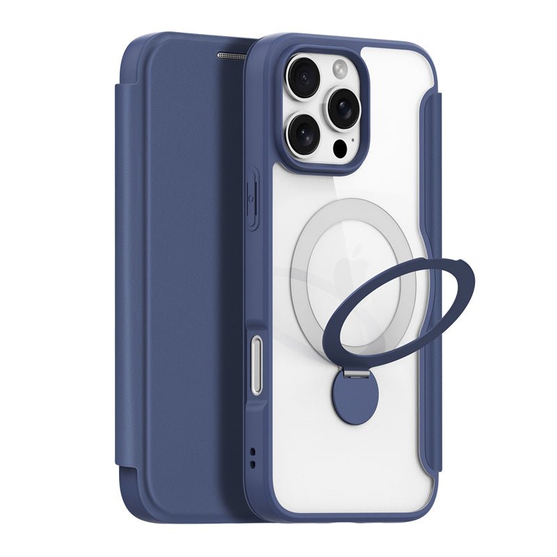 DUX DUCIS Skin X Pro Series 360° Ring Stand Magnetische Horizontale Flip Leren TPU + PU Hoes voor iPhone 16 Pro Max Blauw