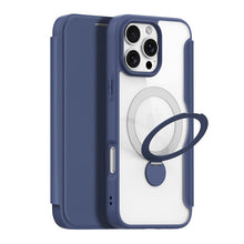 DUX DUCIS Skin X Pro Series 360° Ring Stand Magnetische Horizontale Flip Leren TPU + PU Hoes voor iPhone 16 Pro Max Blauw
