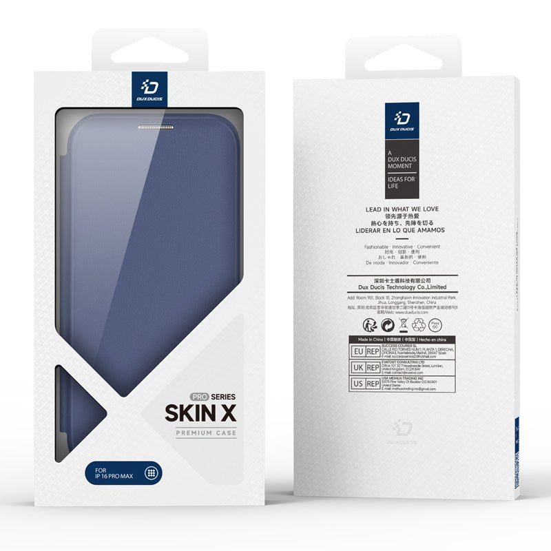 DUX DUCIS Skin X Pro Series 360° Ring Stand Magnetische Horizontale Flip Leren TPU + PU Hoes voor iPhone 16 Pro Max Blauw