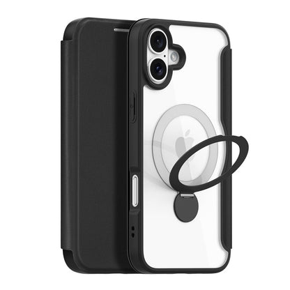 DUX DUCIS Skin X Pro Series 360° ring standaard magnetische horizontale flip leren TPU + PU hoes voor iPhone 16 zwart