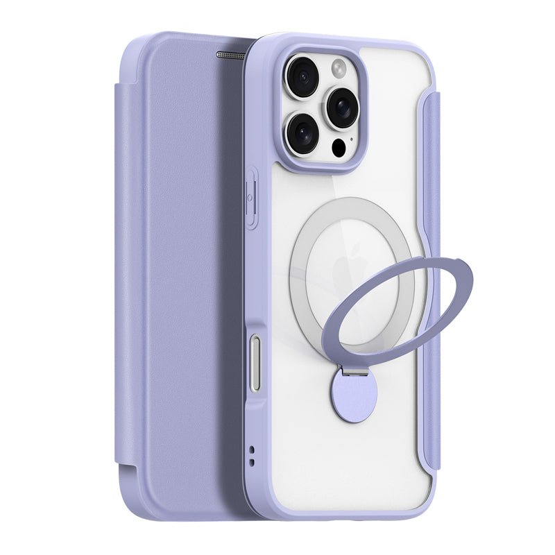 DUX DUCIS Skin X Pro Series 360° ringstand magnetische horizontale flip leren TPU + PU hoes voor iPhone 16 Pro Max paars