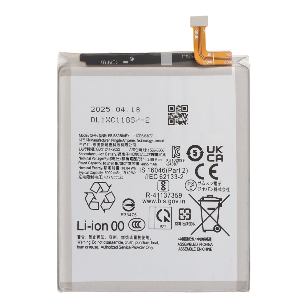 EB - BS938ABY 5000mAh batterij + Batterij plaklaag voor Samsung Galaxy S25 Ultra OEM zonder logo