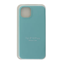 Full pure color liquid silicone case zonder logo voor iPhone 14 Plus Sea Blue