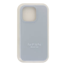 Full pure color vloeibare siliconen hoes zonder logo voor iPhone 16 Pro grijsblauw