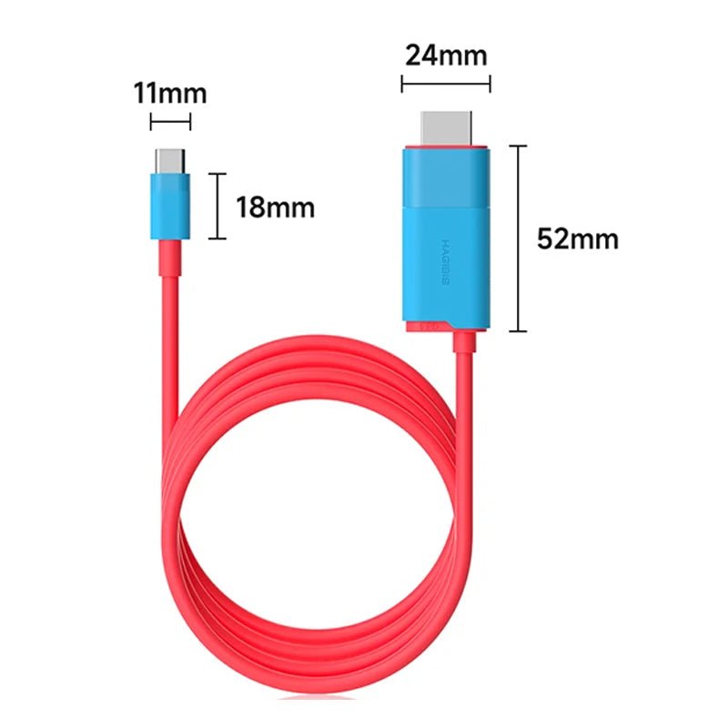 Hagibis SWC10 2M 4K 60Hz PD100W USB - C naar HDMI HD evenbeeld kabel voor Nintendo Switch/OLED rood & blauw