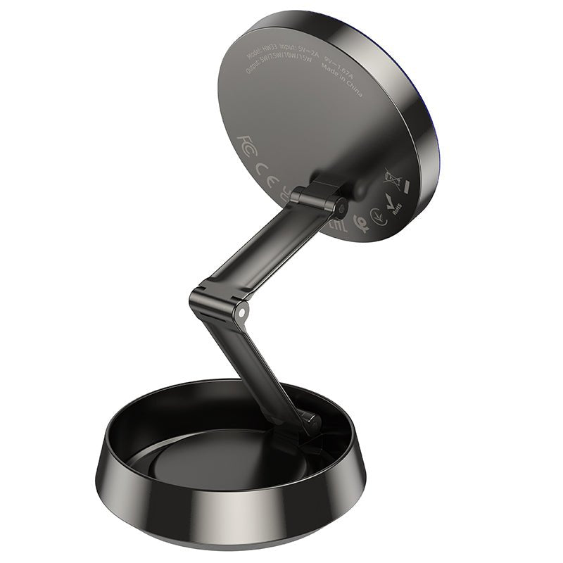 HOCO HW33 middenconsole metalen ring magnetische draadloze snellader autohouder metaalgrijs