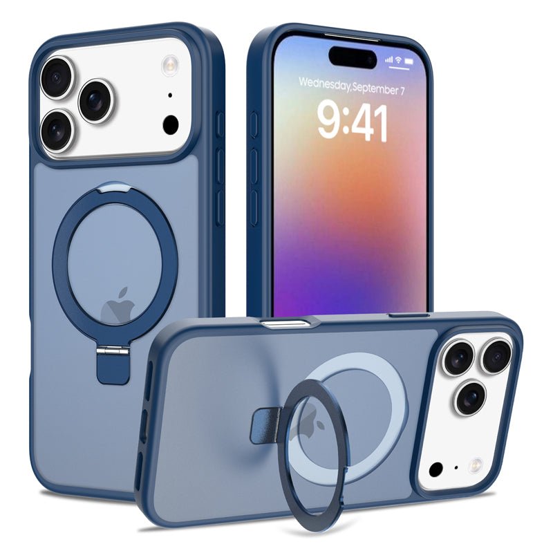Liquid silicone skin feel magnetische anti - val hoes met standaard voor iPhone 17 Pro Max Blauw