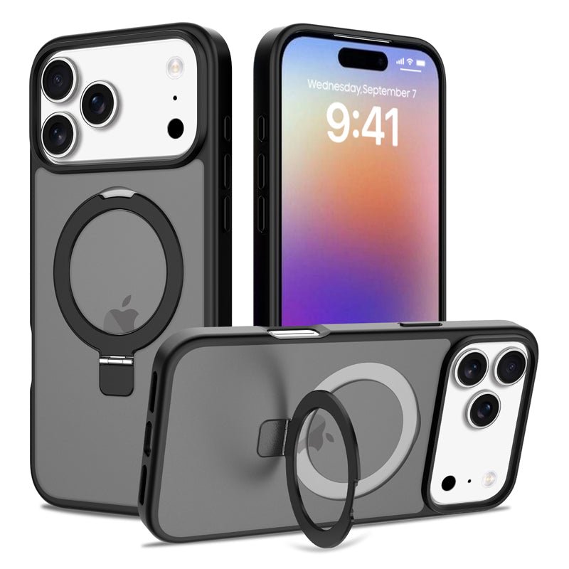 Liquid siliconen skin feel magnetische anti - val hoes met standaard voor iPhone 17 Pro Max zwart