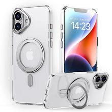 Magnetisch Shockproof slank hoesje met 360° draaibare standaard voor iPhone 16 Plus zilver