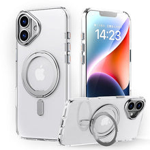 Magnetische schokbestendige slanke hoes met 360° draai standaard voor iPhone 16 zilver