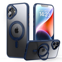 Magnetische schokbestendige slanke hoes met 360° draaibare standaard voor iPhone 16 blauw