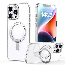 Magnetische schokbestendige slanke hoes met 360° draaibare standaard voor iPhone 16 Pro Max zilver
