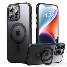 Magnetische stevige schokbestendige slanke hoes met 360° draaibare standaard voor iPhone 16 Pro zwart