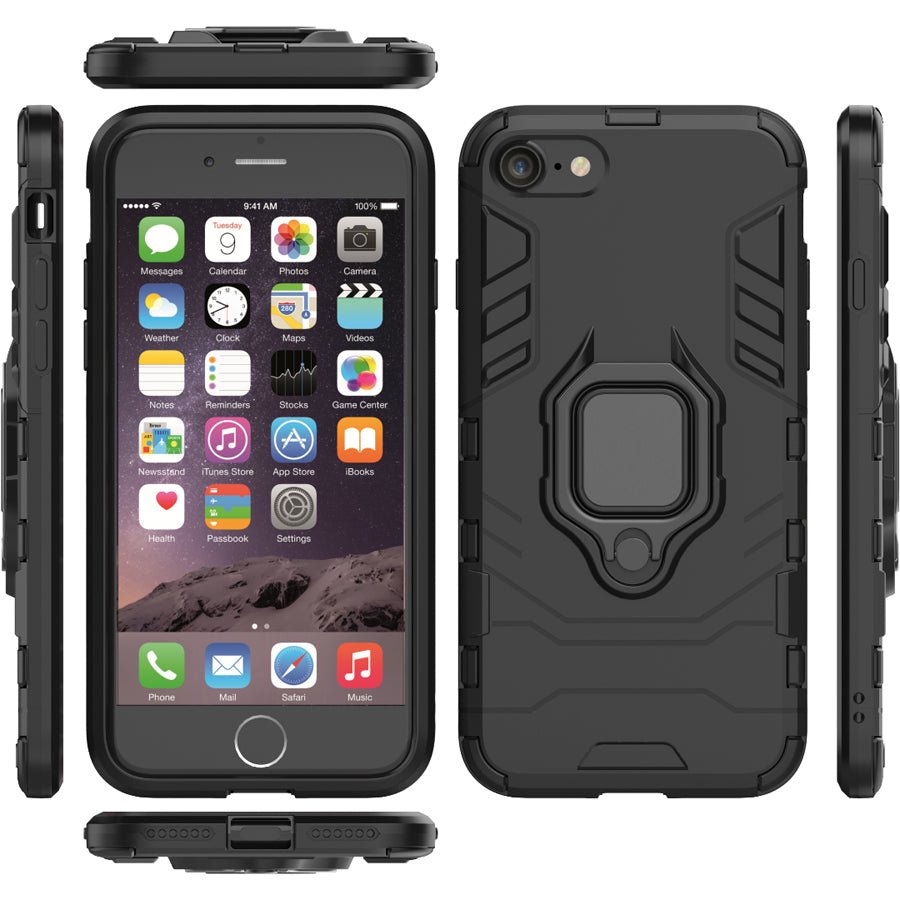 PC + TPU met magnetische ringhouder schokbestendige beschermhoes voor iPhone 7/8 zwart