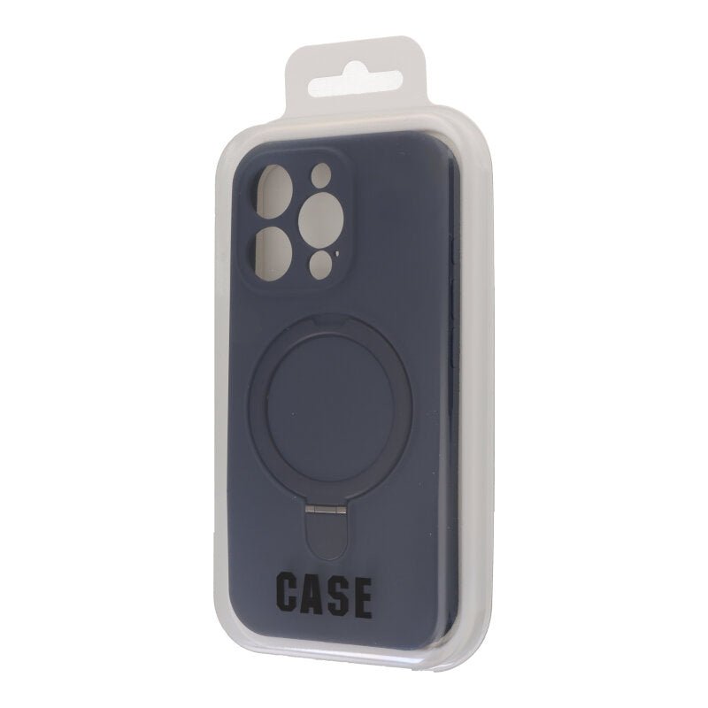 Pure color MagSafe liquid silicone case met standaard hoes voor iPhone 16 Pro Midnight Blue