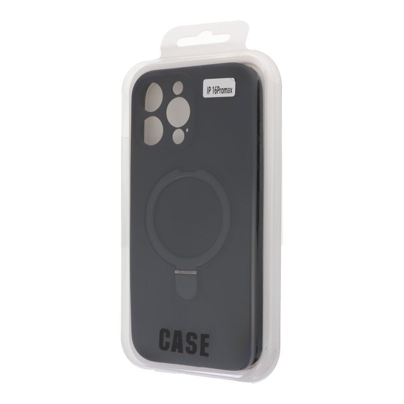 Pure Color MagSafe Liquid Silicone hoesje met standaard voor iPhone 16 Pro Max Zwart zonder logo