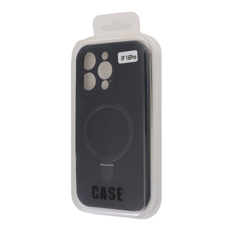Pure Color MagSafe Liquid Silicone Hoesje met Standaard voor iPhone 16 Pro zwart