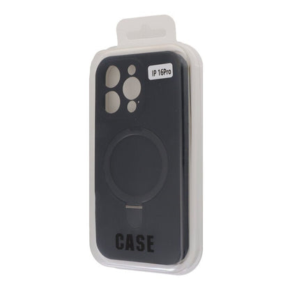 Pure Color MagSafe Liquid Silicone Hoesje met Standaard voor iPhone 16 Pro zwart