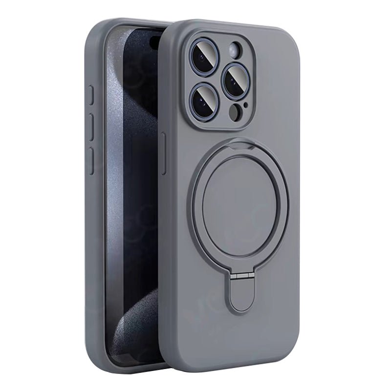 Pure Color MagSafe liquid siliconen hoesje met standaard voor iPhone 16 Pro Max grijs zonder logo