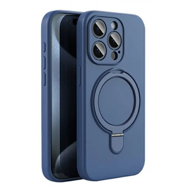 Pure color MagSafe liquid siliconen hoesje met standaard voor iPhone 16 Pro Max midnight blue zonder logo