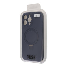 Pure color MagSafe liquid siliconen hoesje met standaard voor iPhone 16 Pro Max midnight blue zonder logo
