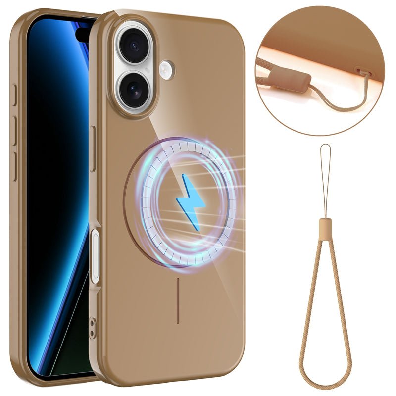 Slank anti - slip schokbestendige magnetische TPU hoesje met koord voor iPhone 17 goud