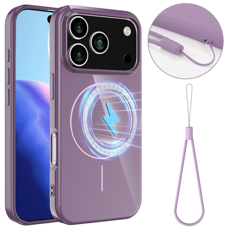 Slank antislip schokbestendige magnetische TPU - hoes met koord voor iPhone 17 Pro Max paars