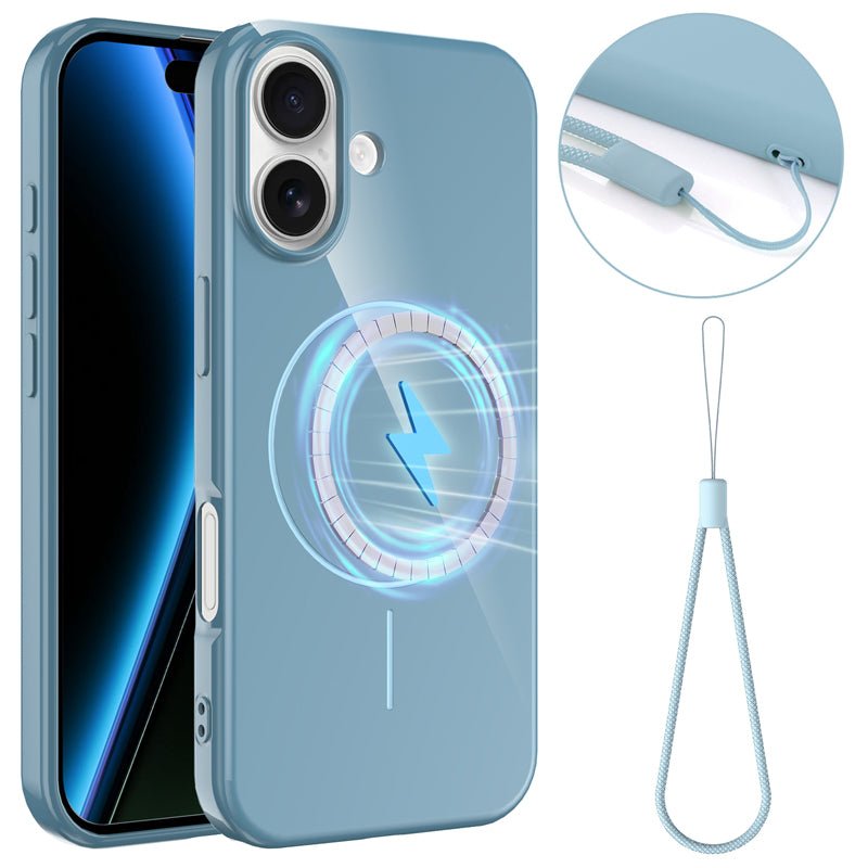 Slanke antislip schokbestendige magnetische TPU - hoes met lanyard voor iPhone 17 Blauw