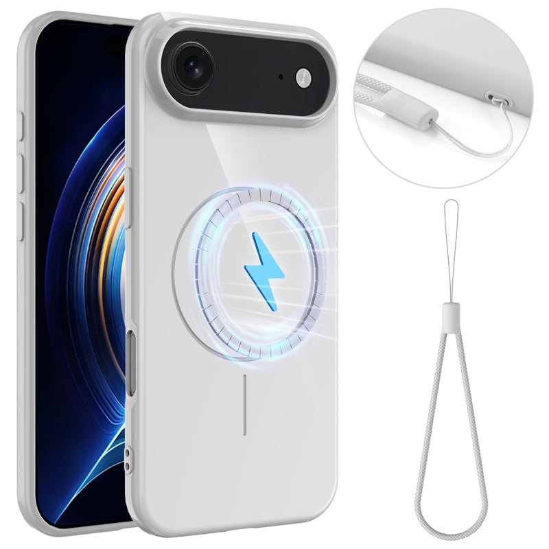 Slimme antislip schokbestendige magnetische tpu hoes met koord voor iPhone 17 Air zilver