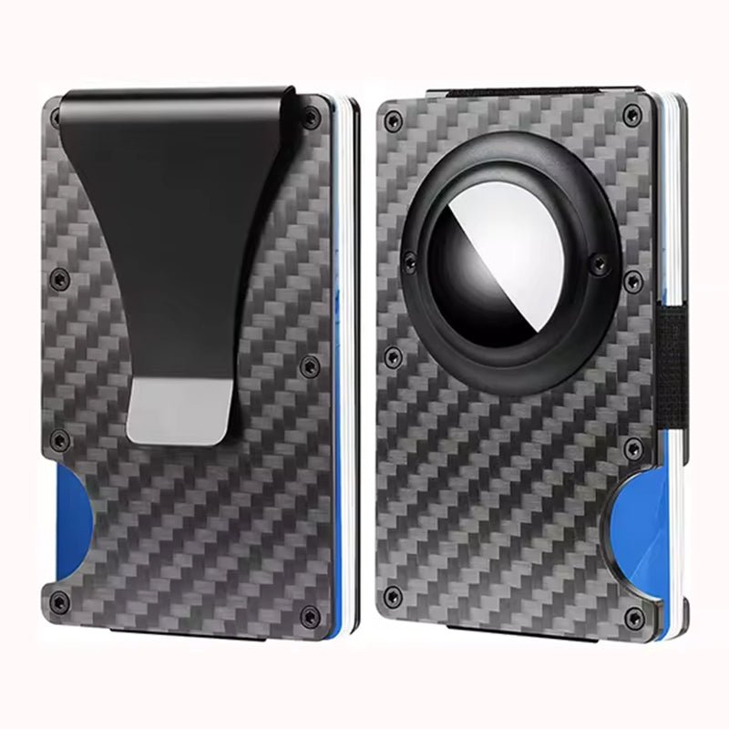 Slimme zakelijke carbon fiber Airtag portemonnee kaart houder RFID metalen aluminium case met cash clip zwart