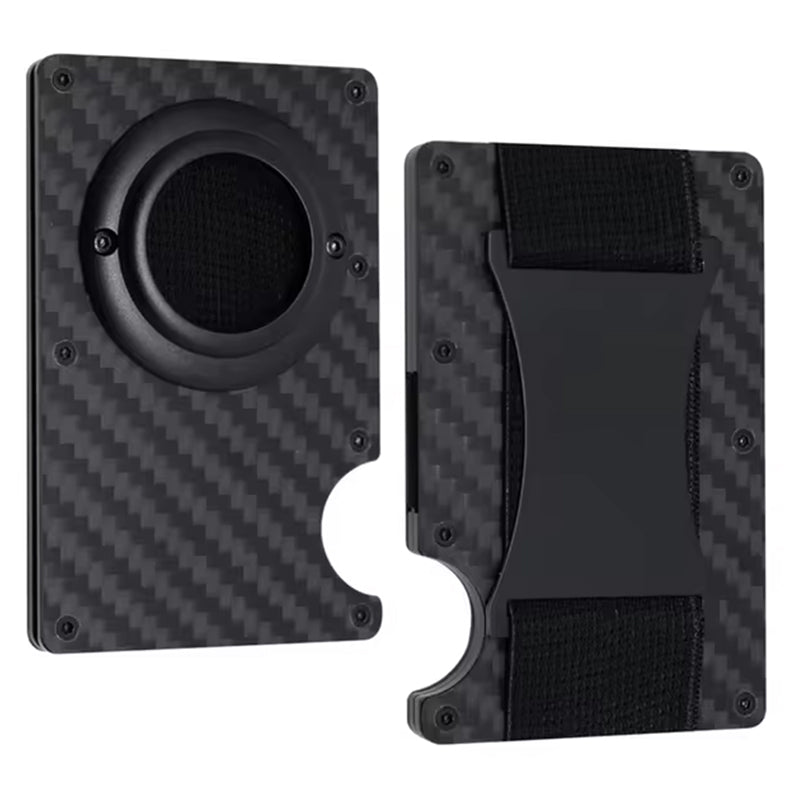 Slimme zakelijke carbon fiber airtag portemonnee kaart houder rfid metalen aluminium hoes met cash band zwart