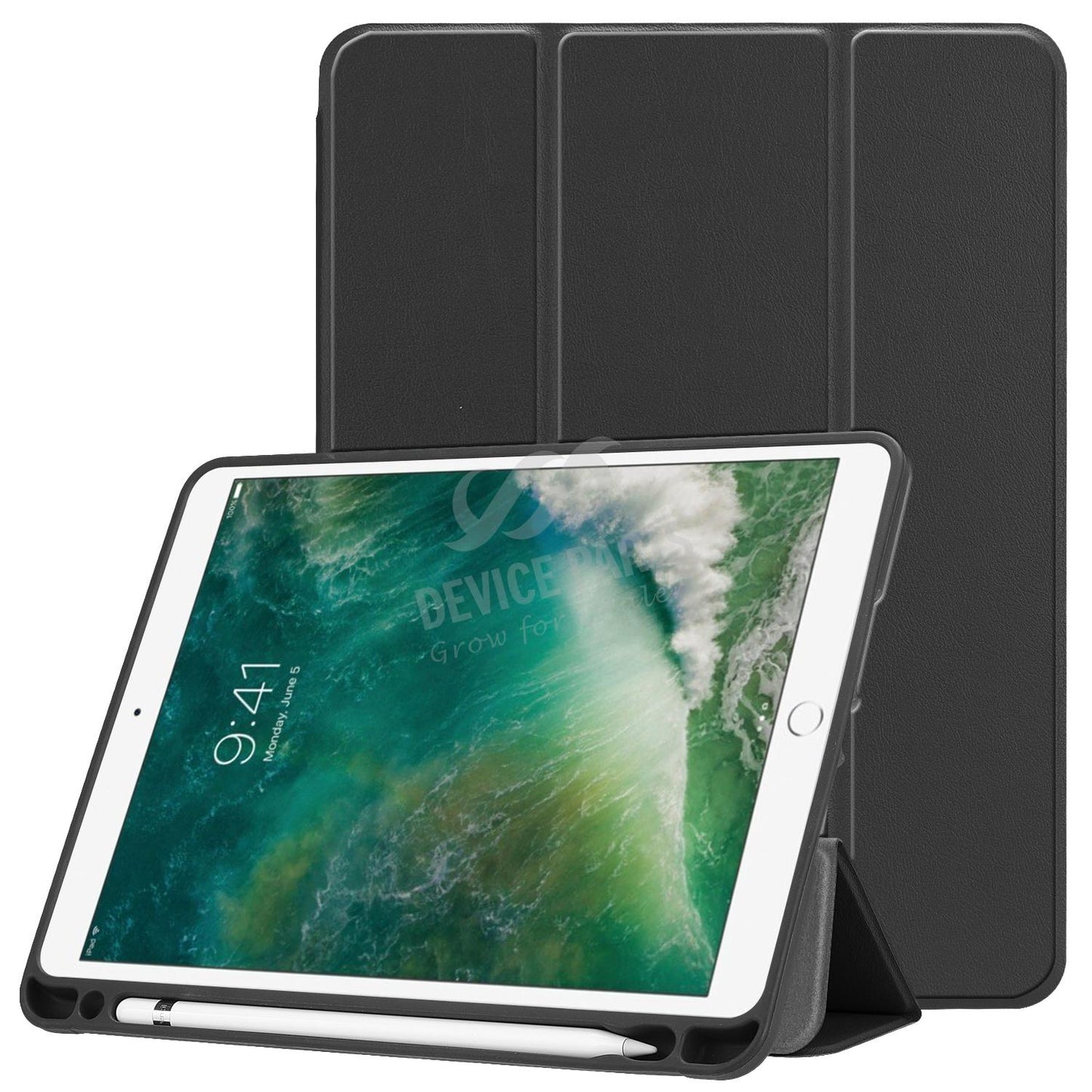 Solid color horizontale flip leren hoes met penhouder voor iPad 9.7 (2017/2018) iPad Air 1/2 zwart