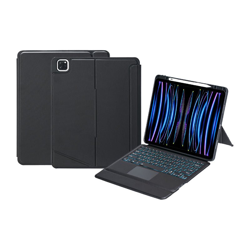 TPU hoes met afneembaar toetsenbord & toetsenbordverlichting & trackpad & pennenhouder voor iPad Pro 12.9 2018 3e/Pro 12.9 2020 4e/Pro 12.9 2021 5e/Pro 12.9 2022/6e/Air 13 2024 zwart