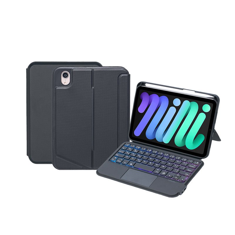 TPU Hoes voor iPad Mini 6 2021 met Afneembaar Toetsenbord, Toetsenbordverlichting, Trackpad en Penvak Zwart