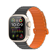 Twee - kleurige magnetische siliconen horlogeband voor Apple Watch Series 42MM/44MM/45MM/49MM zwart oranje