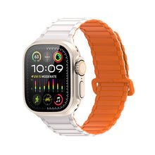 Tweekleurige magnetische siliconen horlogeband voor Apple Watch serie 42MM/44MM/45MM/49MM Starlight Oranje