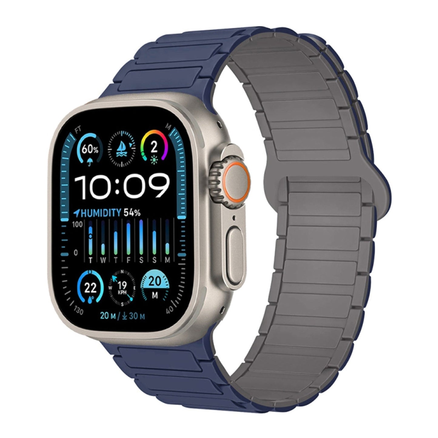 Tweekleurige magnetische siliconen horlogeband voor Apple Watch Series 42mm/44mm/45mm/49mm Grijs Blauw